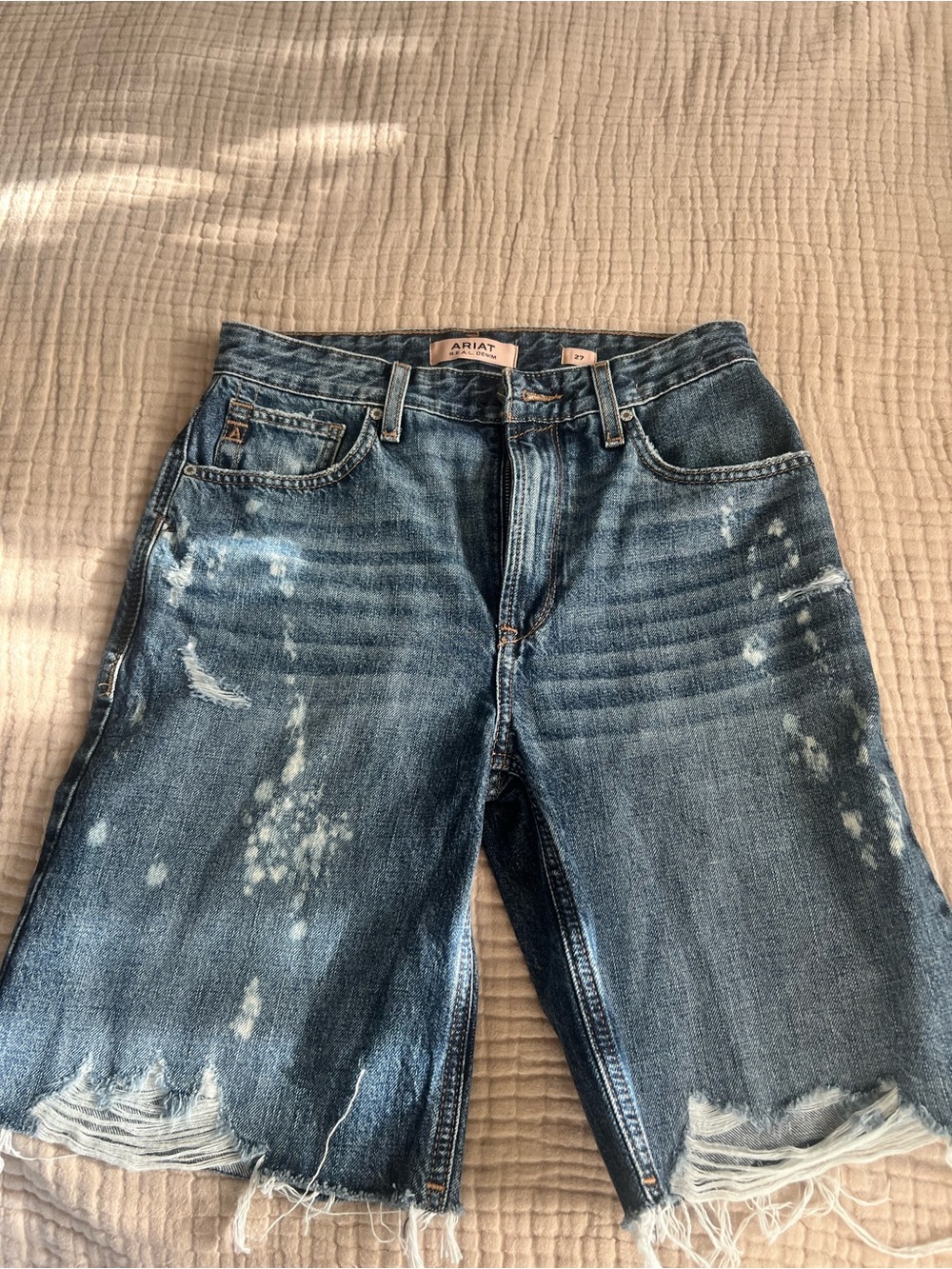 Ariat Womens Distressed Boyfriend Denim Shorts - Blue